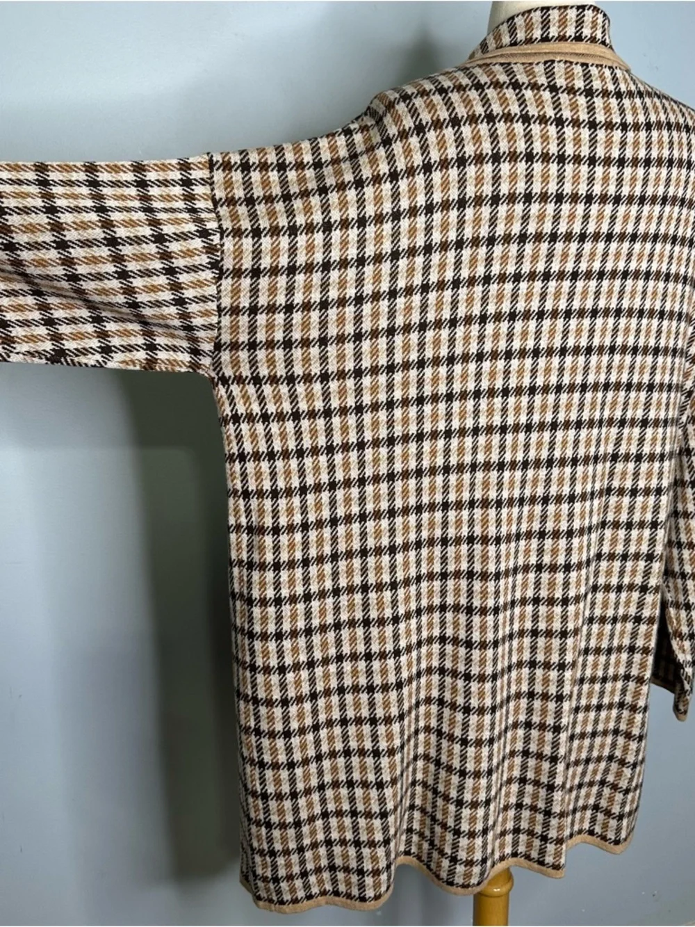 Loft Ann Taylor Brown Plaid 100% Cotton Open Front Lightweight Cardigan Sweater - Picture 8 of 14